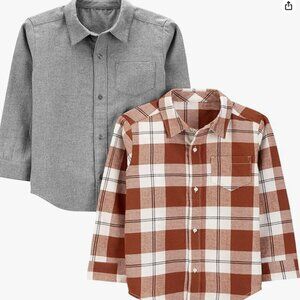 12 MONTHS NWT CARTERS 2 PACK Baby Boy Button-Down Shirts Plaid & Gray